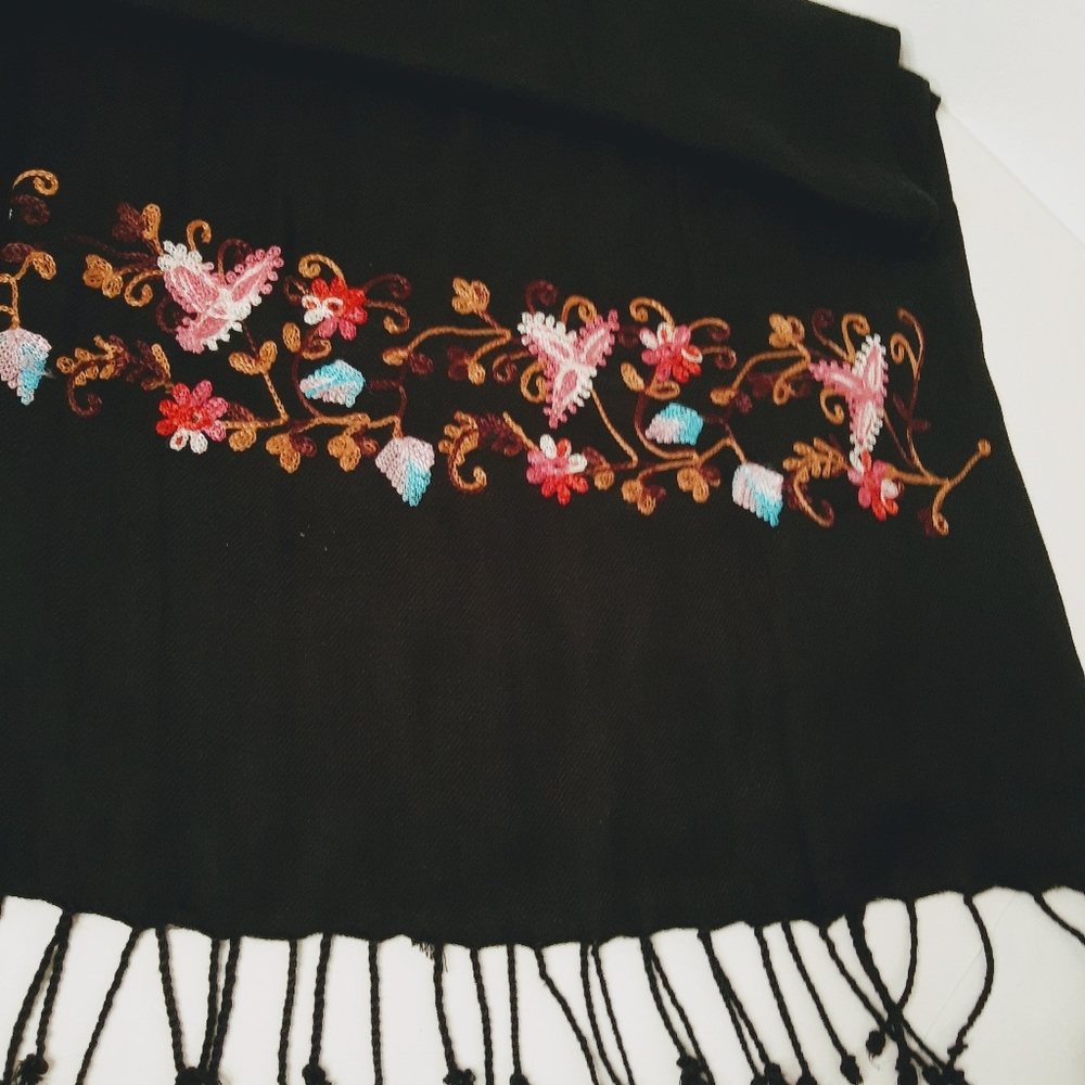 Soft Drapey Embroidered Long Shawl Wrap